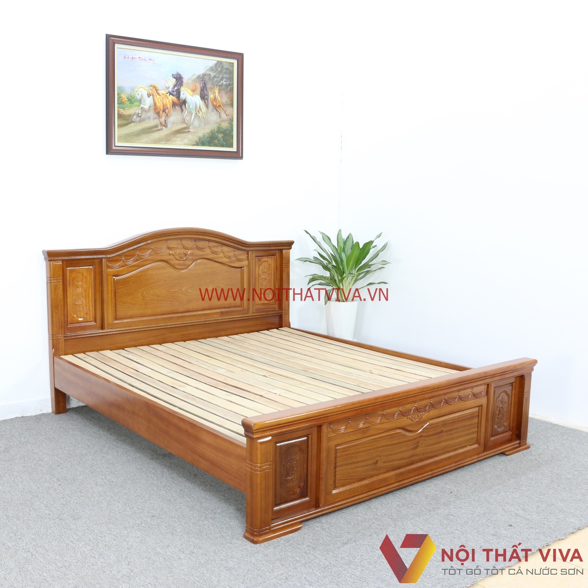 Giường Ngủ Gỗ Xoan Đào Tự Nhiên Chạm Hoa Văn Đẹp Sang Trọng