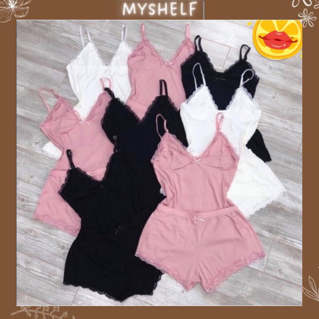 MẪU MỚI - Bộ ngủ 2 dây chất lanh thun tăm mềm mịn phối ren cực đẹp siêu mát