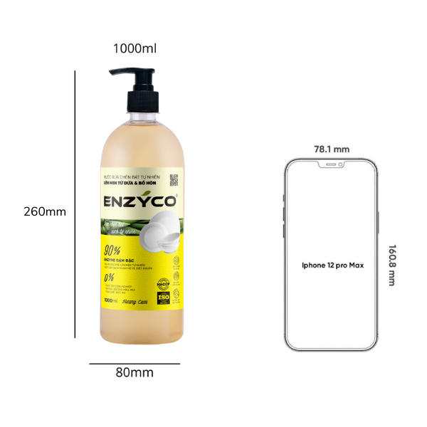 Nước rửa chén bát sinh học ENZYCO 850ml - Chiết xuất Bồ hòn và Enzyme Dứa