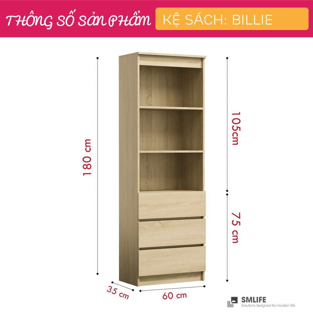 Kệ sách gỗ hiện đại SMLIFE Billie  | Gỗ MDF dày 17mm chống ẩm | D60xR35xC180cm