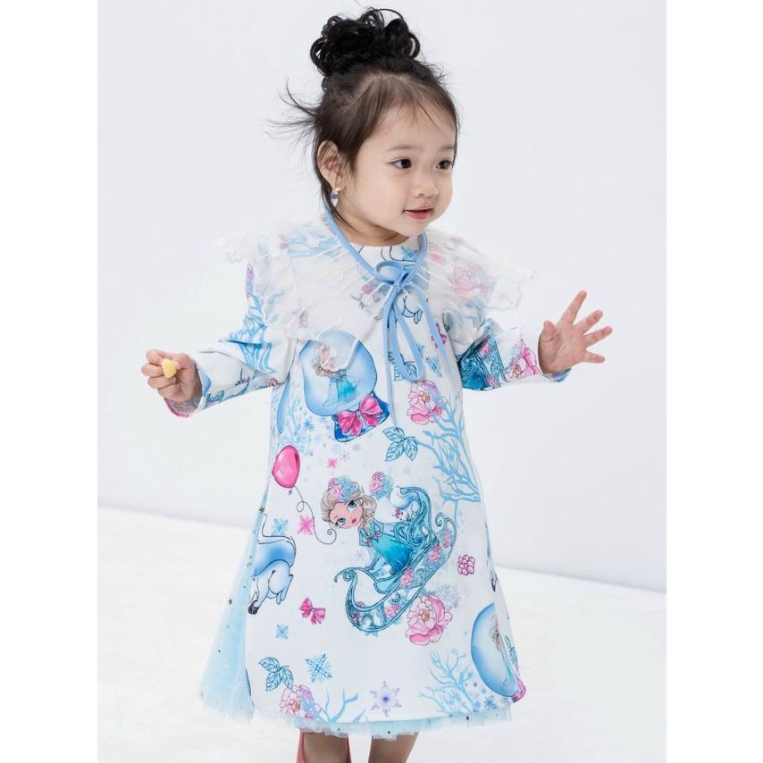 Bộ áo dài voan gấm mềm mại công chúa elsa xinh xắn cho bé gái