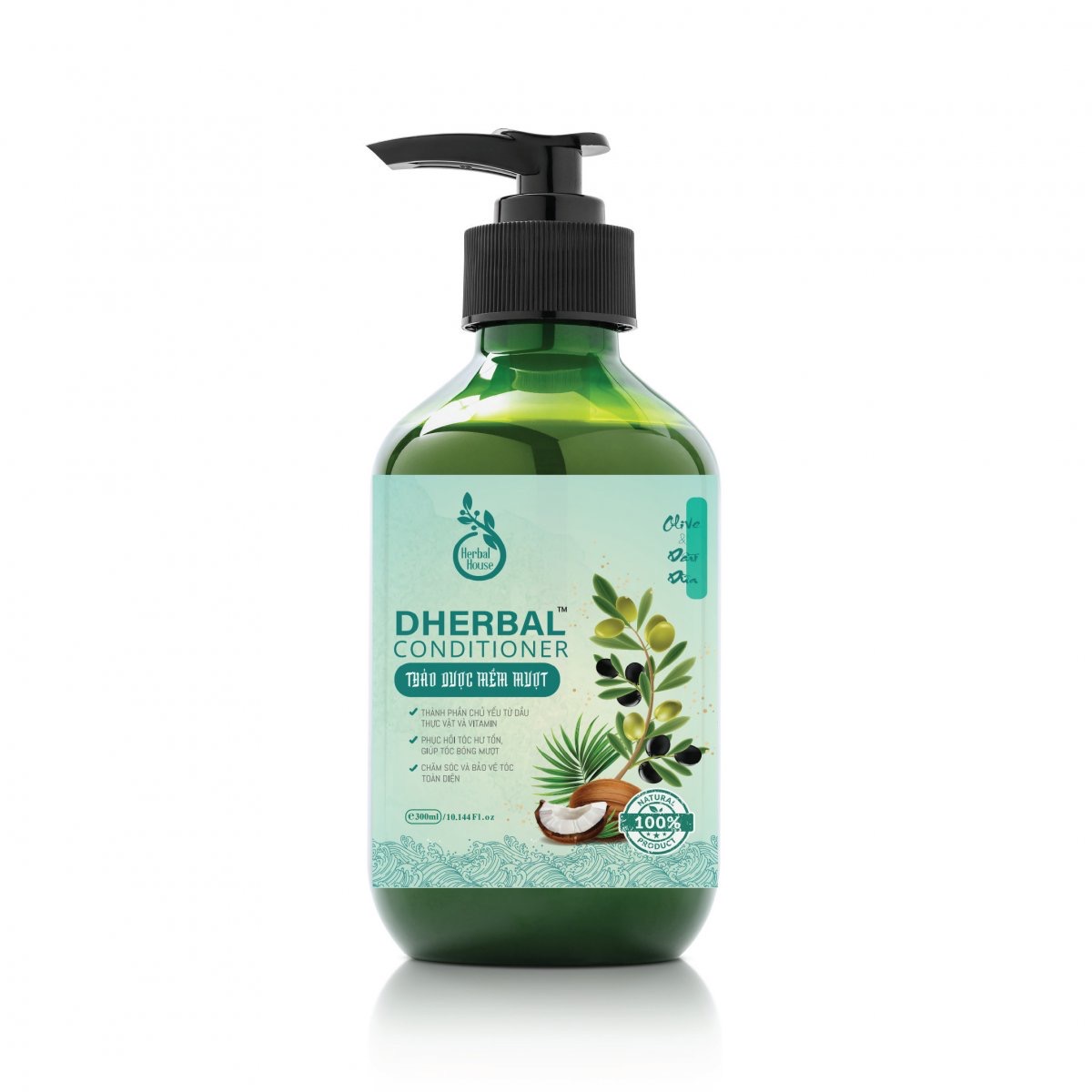 Dầu gội chắc khỏe suông mượt tóc OLIU &amp; DẦU DỪA DHERBAL DAMODE chai 300ml