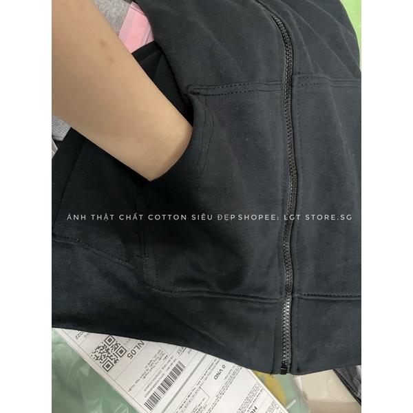 Áo khoác hoodie zip đen trơn chất vải cotton siêu đẹp