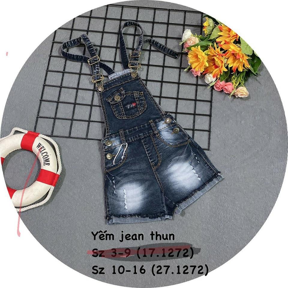 Yếm jean bé gái sort đùi chất jean co giãn cho bé diện đi chơi đi học