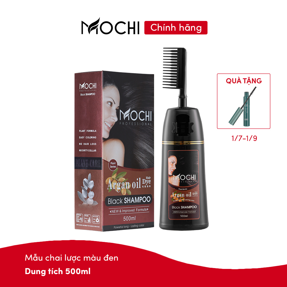 Dầu gội phủ bạc Mochi Nhật Bản (Lược chải & vòi nhấn). Dầu gội nhuộm tóc thảo dược ngay tại nhà