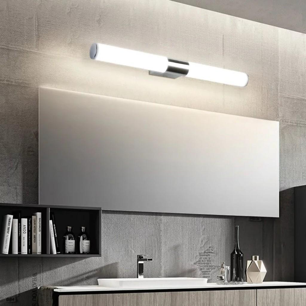 Đèn gương nhà tắm - đèn gương thân inox bền màu bạc xước chiều dài 50cm có tích hợp led 10w  chế độ chống ẩm tốt