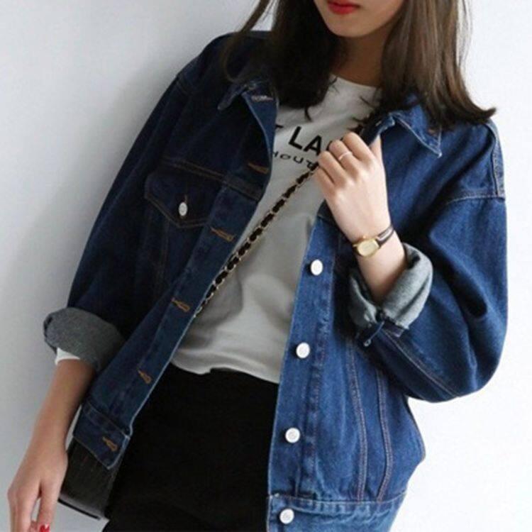 Áo Khoác denim Màu Tối Thiết Kế Thoải Mái Thời Trang Cho Nữ Zzd1135