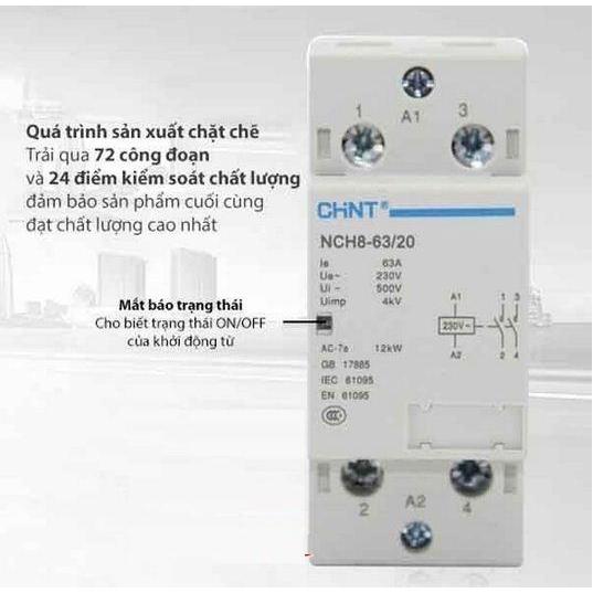 Khởi động từ 1 pha công suất lớn CHINT NCH8-63A/220V (Trắng)