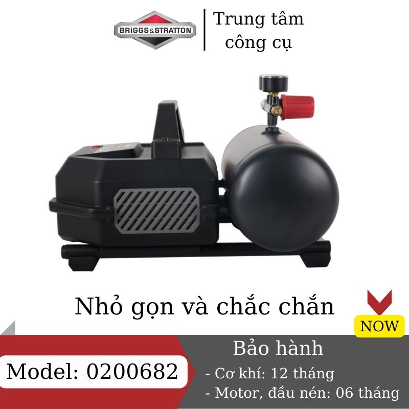 Máy nén khí không dầu 6L BRIGGS &amp;amp; STRATTON 0200682, máy nén khí mini 220V bơm hơi ô tô , xe máy, nén khí sạch công suất tối đa 1.5Hp - Hàng chính hãng