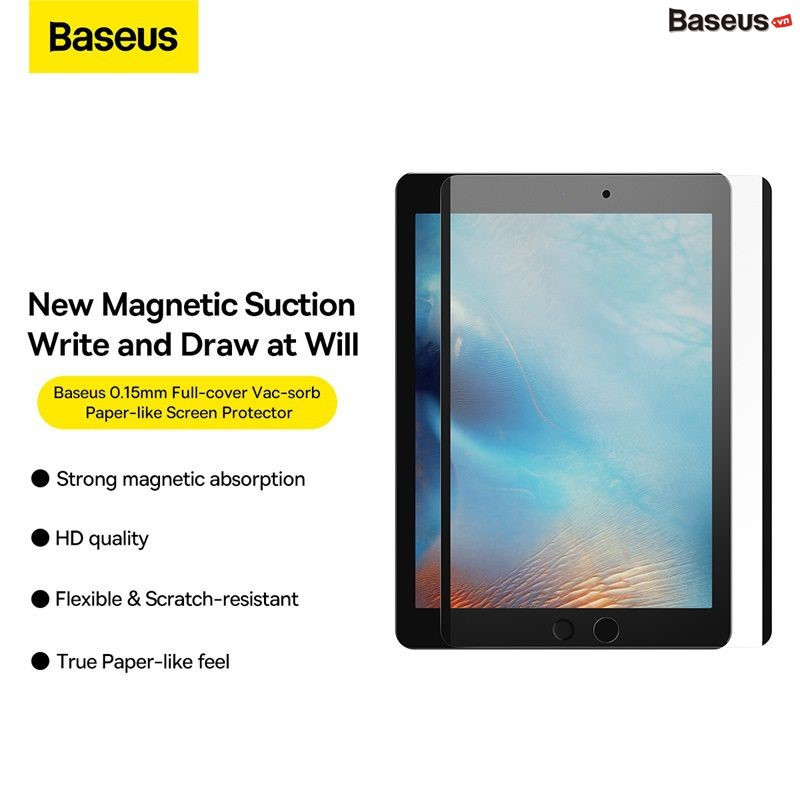 Miếng Dán Từ Tính Chống Trầy Baseus 0.15mm Full-cover Vac-sorb Paper-like Screen Protector cho IPad - hàng chính hãng