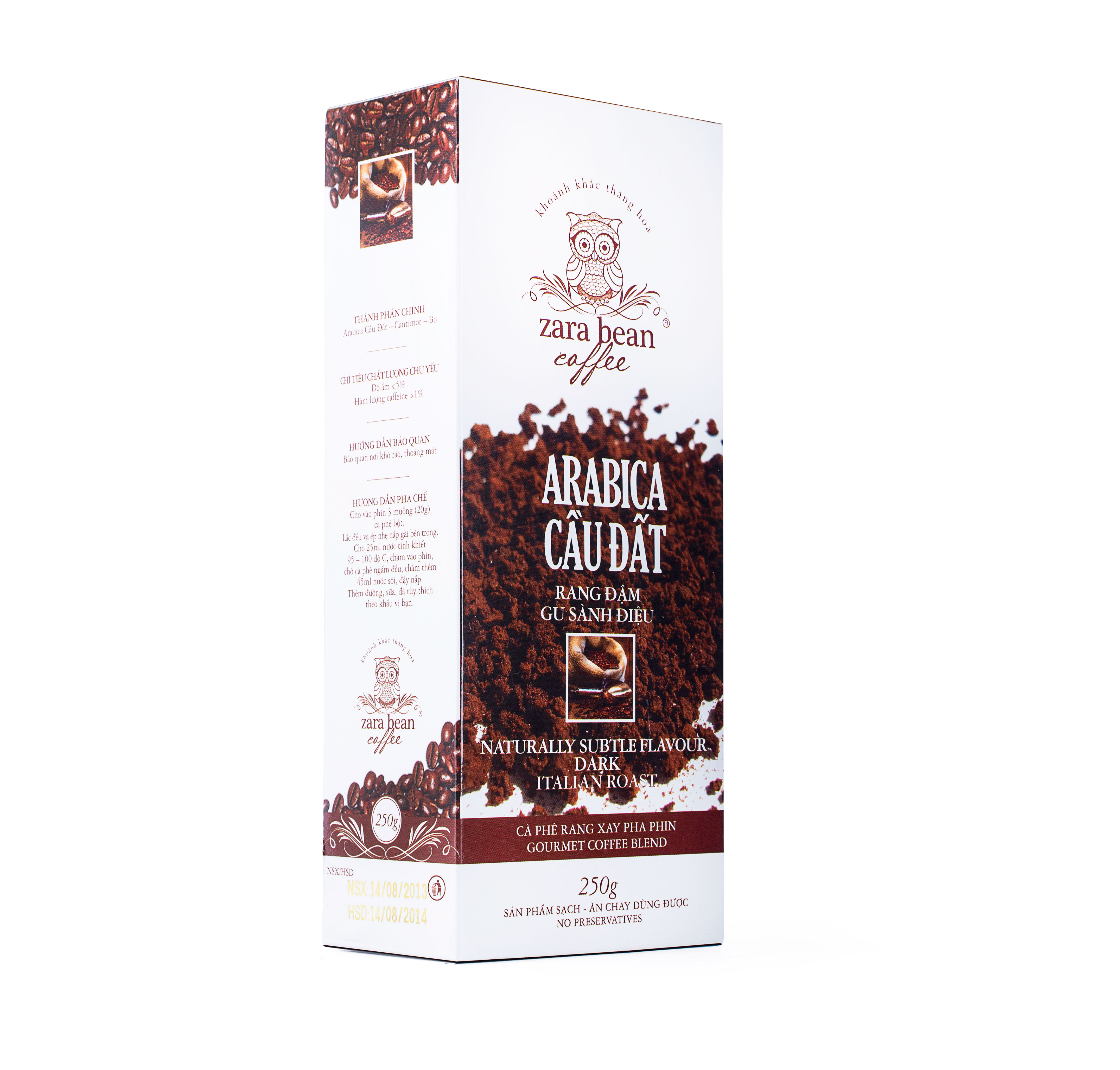 Cà phê pha phin Arabica Cầu Đất hộp 250g