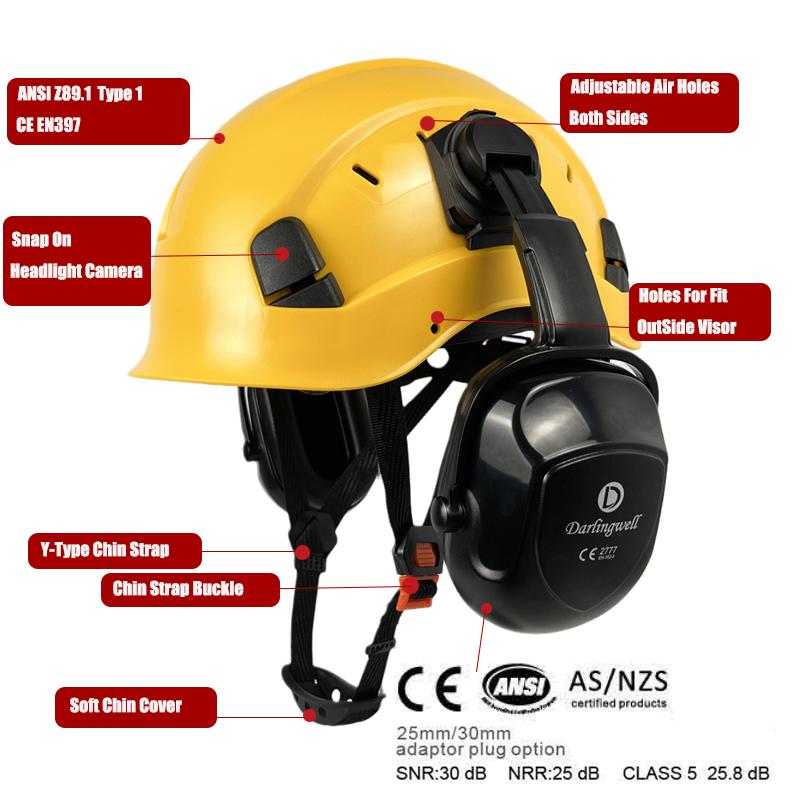 Mũ Bảo Hiểm An Toàn Với Earmuff Lỗ Thông Hơi Có Thể Điều Chỉnh Mũ Làm Việc Cho Kỹ Sư CE EN397 ABS Mũ Cứng ANSI Bảo Vệ Công Nghiệp Cứu Hộ