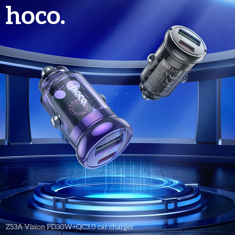 Tẩu sạc 30W (Type C + USB) Hoco Z53a nhỏ gọn sạc nhanh cho điện thoại Samsung/ iP/ Xiaomi _ Hàng chính hãng