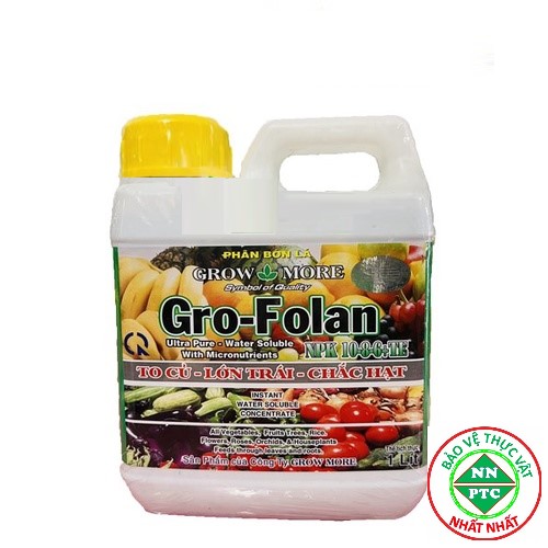 Phân bón Growmore Gro Folan 10-8-6 chai 1 lít Đẻ nhánh khỏe - Ra lá tốt