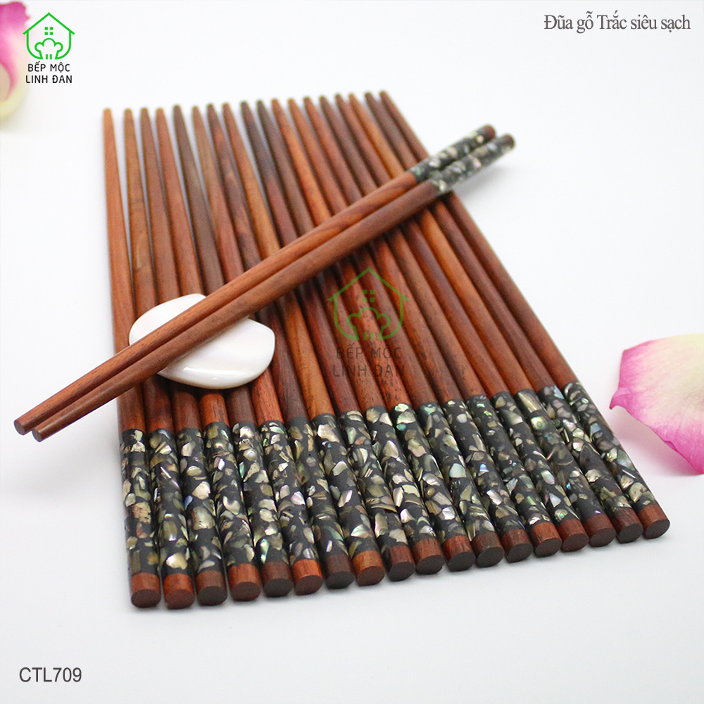 (5 Đôi) Đũa Gỗ Trắc Đầu Cẩm Quy Ốc Bào Ngư Úc - Kháng Khuẩn Siêu Sạch [CTH709-5]