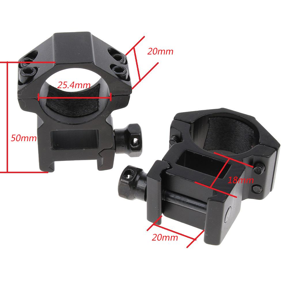 2x25.4mm 1" Scope Mount Rings Fits 20mm Dovetail Rail Flashlight High Profile