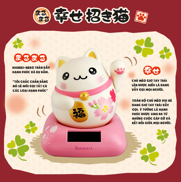 Mèo May Mắn Maneki Neko Nhật Bản 2023 Tự Động Vẫy Tay Chiêu Gọi Phúc Tài Pin Năng Lượng Ánh Sáng Hamart