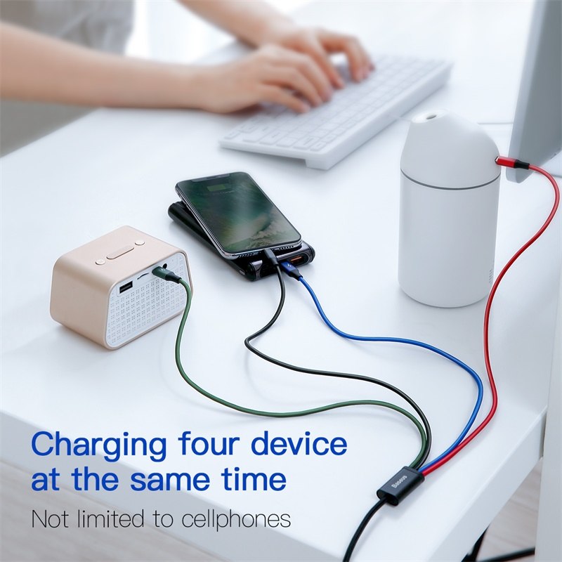 Dây cáp sạc đa năng Baseus Rapid 4 in 1 Type-C, 2 Lighning,  Micro USB, cho iPhone/ iPad, Smartphone &amp; Tablet Android (3.5A, 1.2M, Fast charge 4 in 1 Cable) - Hàng chính hãng