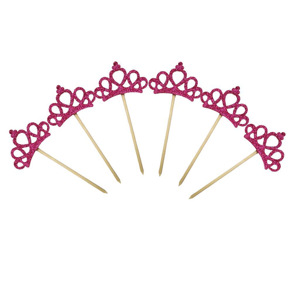 6 Pieces/set Felt Crown Shape Cake Toppers Baby Shower Birthday Wedding Cake Picks Cake Centerpieces