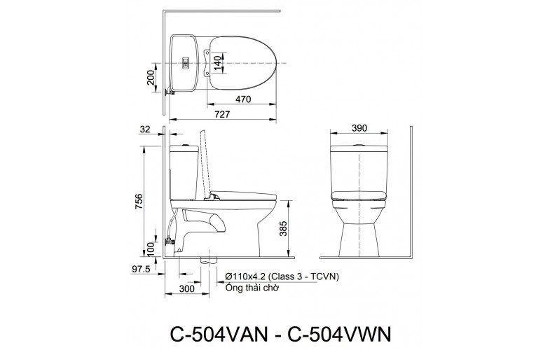 Bồn cầu 2 khối+ nắp rửa Inax C-504A+CW-S32VN-1/BW1