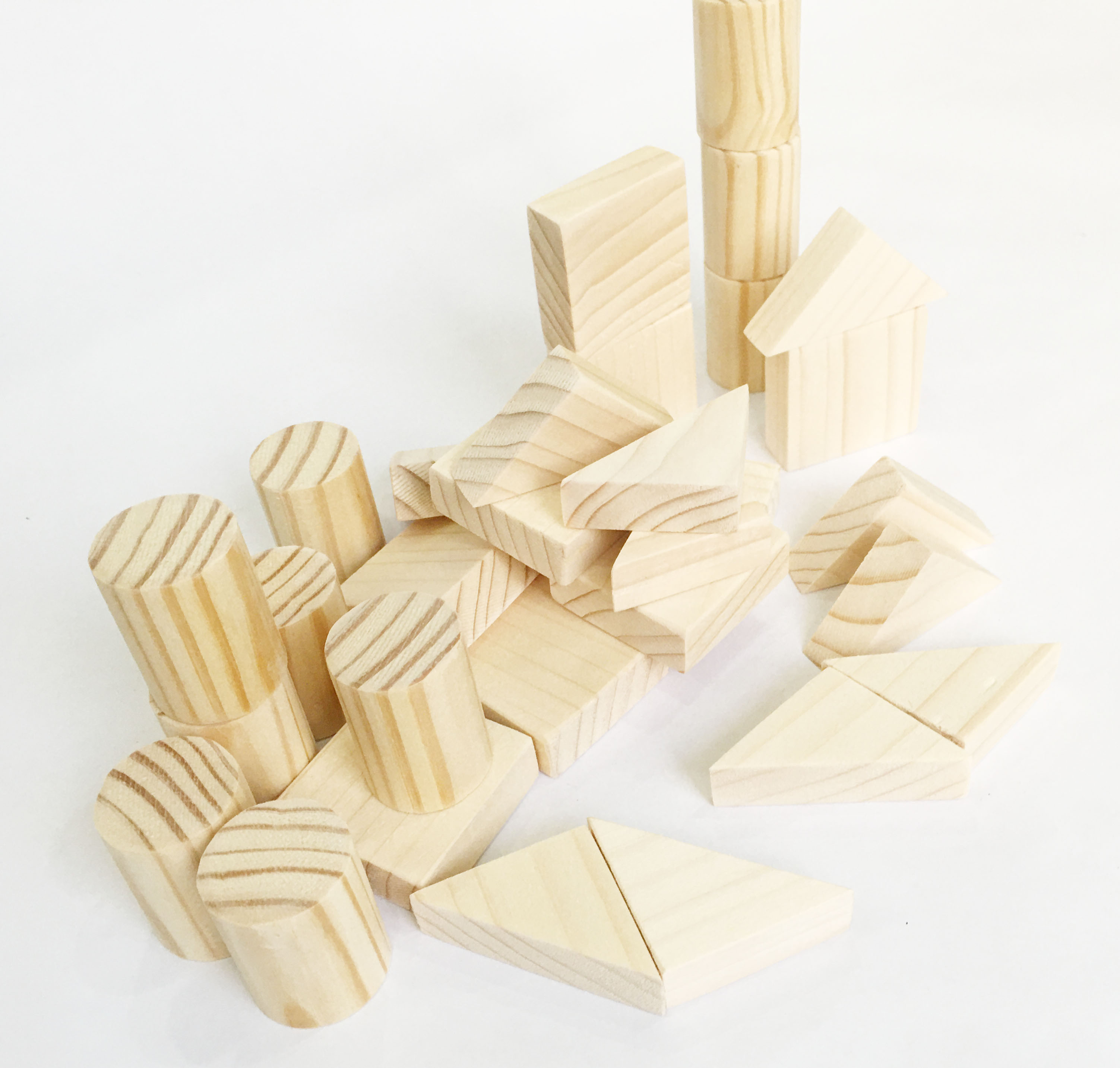 Combo 30 miếng gỗ xếp hình bằng gỗ thông (vuông, trụ tròn, tam giác) làm mô hình, handmade, vẽ trang trí hoặc đồ chơi mô hình