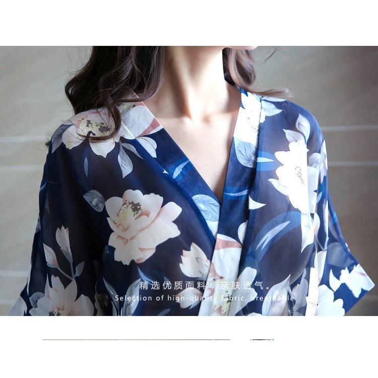 Đồ Ngủ Sexy Áo Choàng Ngủ Hoa Đen Cao Cấp Freeship-Chất đẹp Kimono Mặc Nhà Đơn Giản