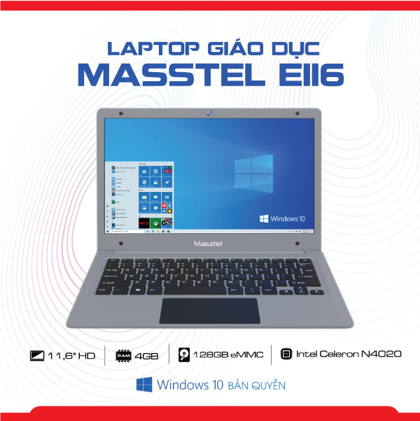 Laptop Giáo dục Masstel E116 - Khoá học Toán - Tiếng Việt - Tiếng Anh từ lớp 1 đến lớp 5 - Bảo hành 12 tháng