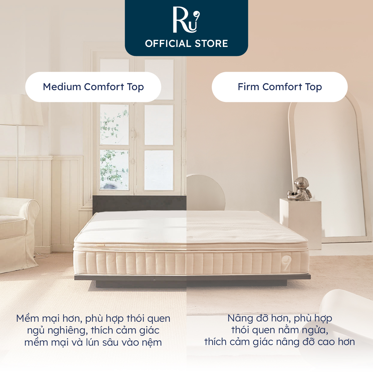 Nệm Hybrid Ru9 25cm, Công Nghệ Mới Kết Hợp Hai Túi Lò Xo Và Foam, Tùy Chọn Độ Êm, Nâng Đỡ Và Đàn Hồi, 3 Kích Thước