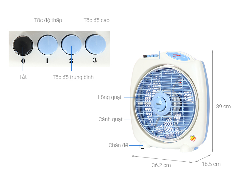 Quạt Bàn Đảo 3 Tấc Senko BD1012 cao cấp - Màu Ngẫu Nhiên - Hàng chính hãng