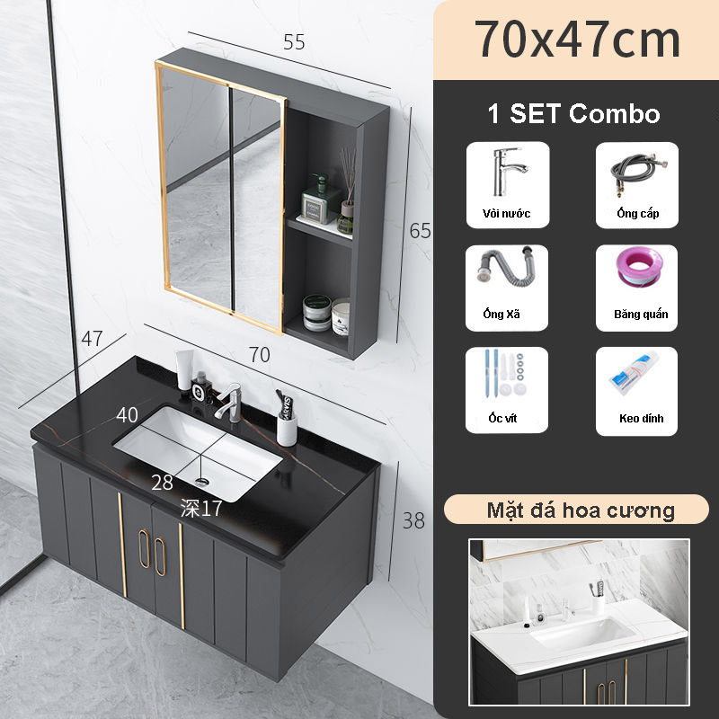 Tủ chậu rửa mặt tủ lavabo, tủ kính và mặt đá hoa cương D80