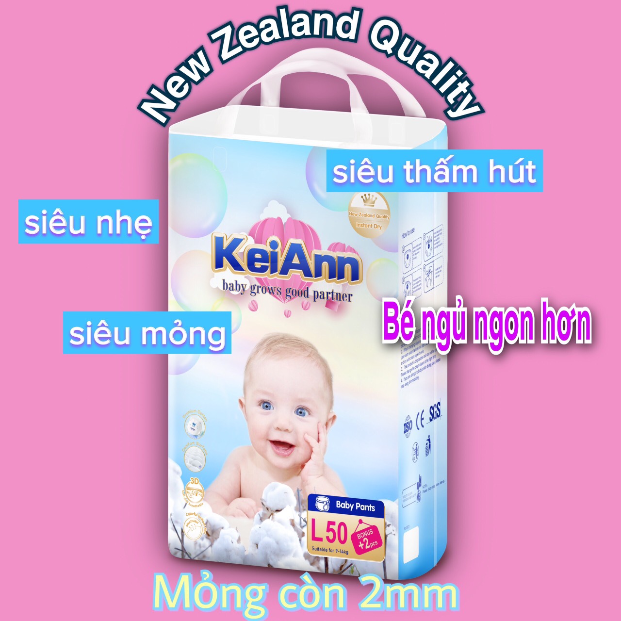 com bo 2 bich ta quan cao cap keiann size L 50+2 mieng tang 1 mon qua cho be