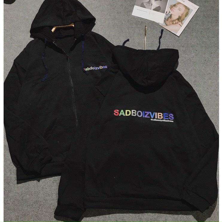 Áo Hoodie Zip Nỉ Bông Sadboizvibes Nón 2 Lớp Unisex Freesize Nam Nữ
