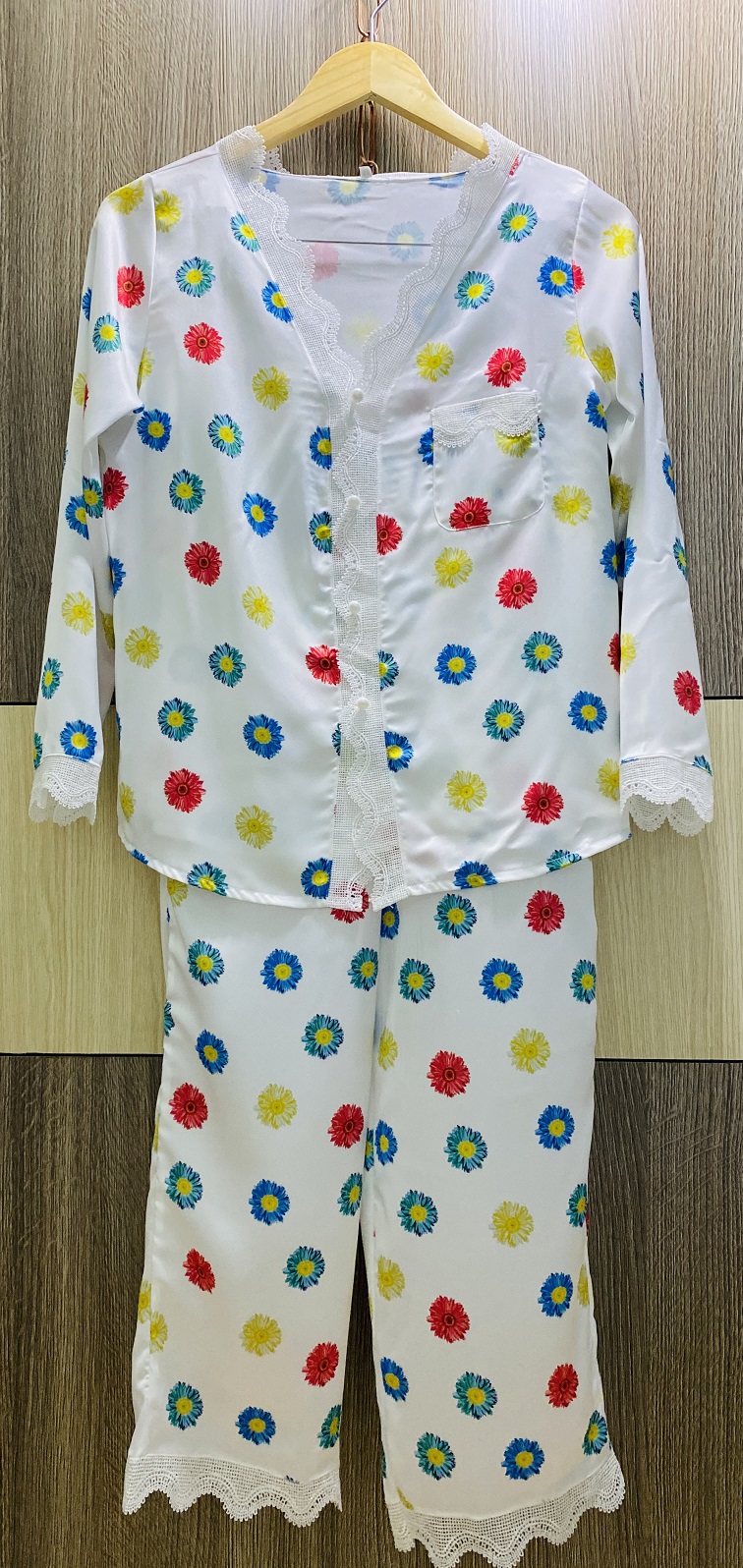 Đồ Bộ Lụa Tơ Tằm Hoa Phối Ren