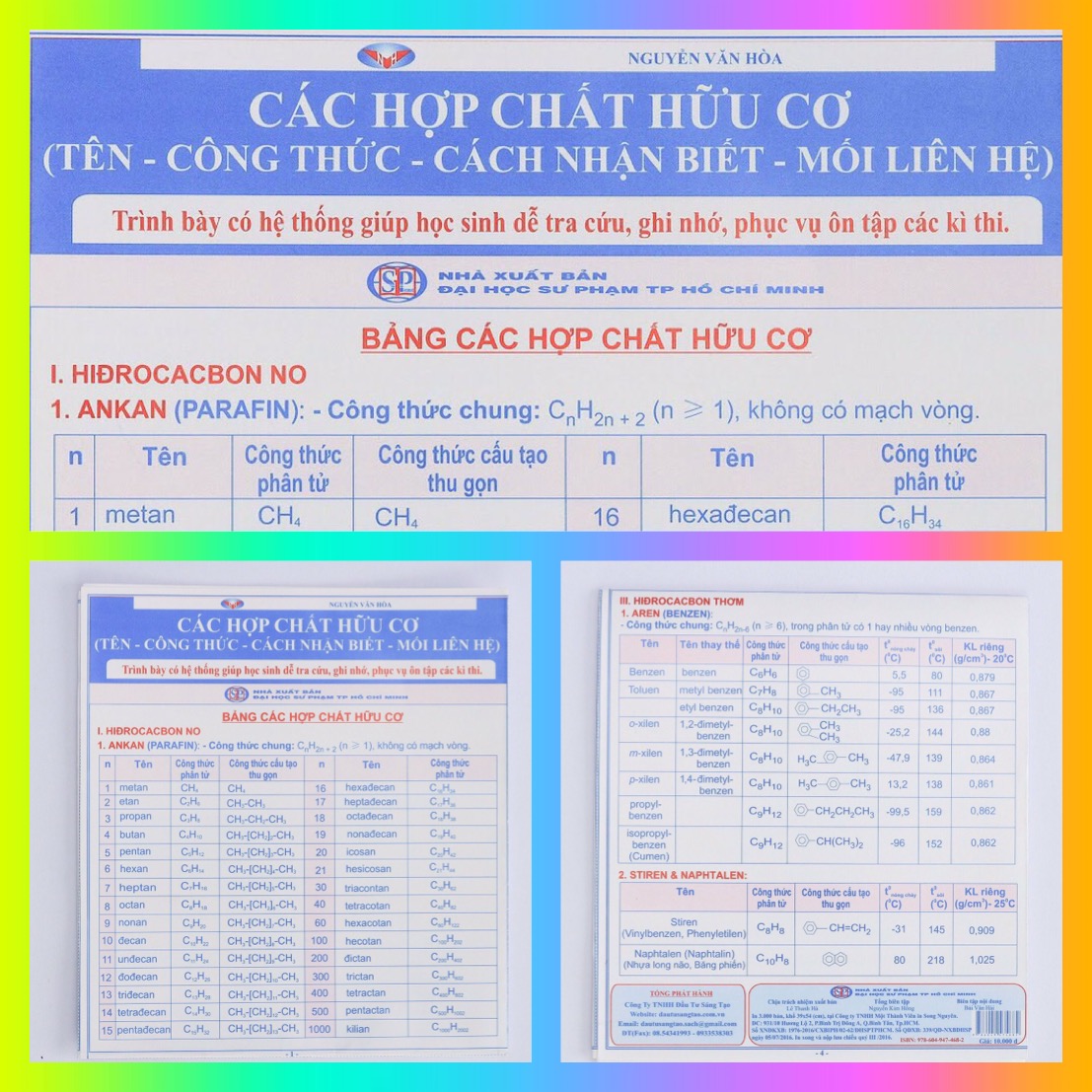 Các hợp chất hữu cơ: Tên - Công thức - Cách nhận biết - Mối liên hệ (3 bản/gói)