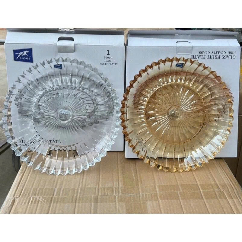 Dĩa Thủy Tinh Sâu Lòng, Đĩa Thuỷ Tinh Cao Cấp Hình Tròn 28.5cm Chưng Trái Cây Vàng Trắng - Hàng Loại 1 Chính Hãng MINIIN