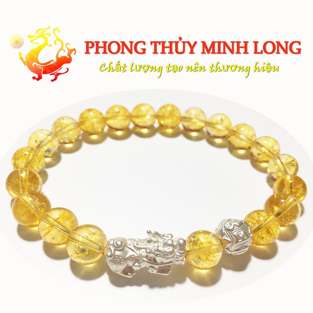 Vòng tay đá. Thach Anh Vàng chất lượng 5A mix Tỳ Hưu và 1 hạt Kim Tiền Bạc hợp người mệnh Thổ và Kim