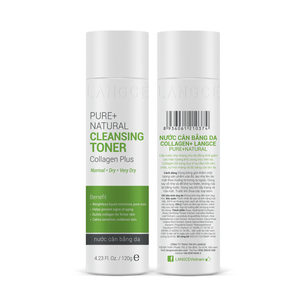 TONER - NƯỚC CÂN BẰNG DA COLLAGEN+ TỰ NHIÊN 120ml DA KHÔ - TEM XANH LANGCE