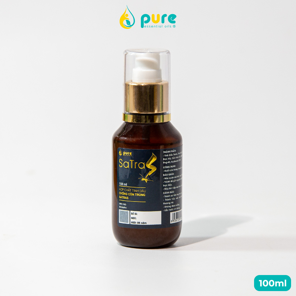 Hợp Chất Tinh Dầu Chống Côn Trùng SaTras giúp đuổi muỗi, ruồi, kiến, gián - Chai 100ml - Tinh dầu thiên nhiên, an toàn cho sức khỏe gia đình