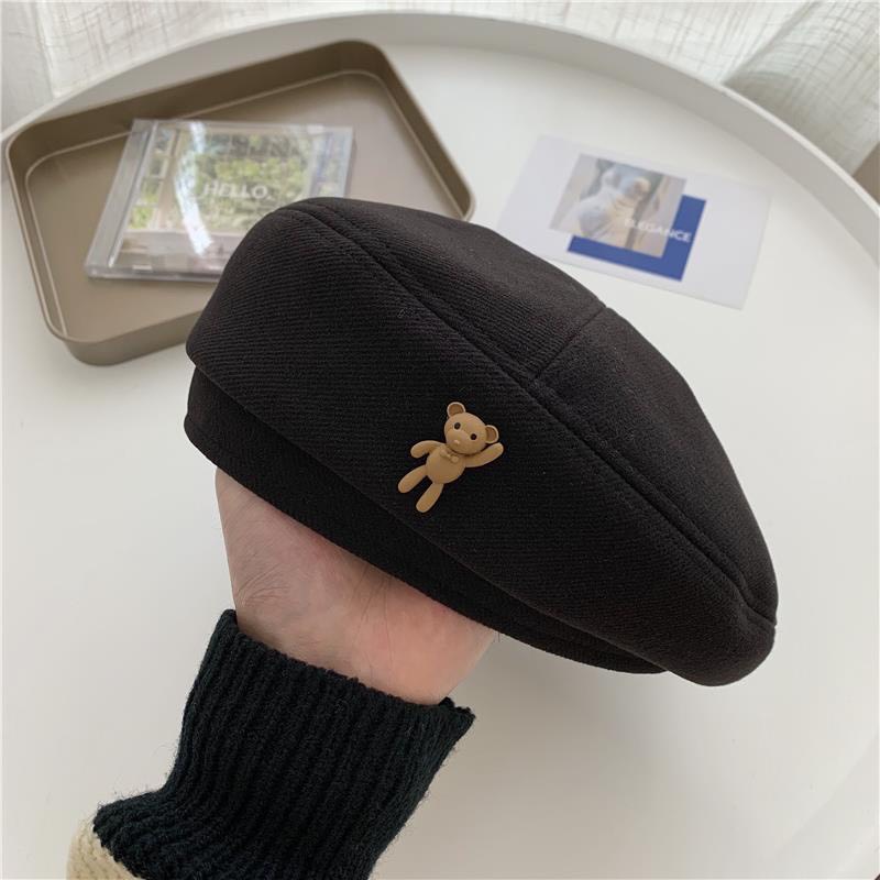 Mũ Nồi Beret Hình Gấu Xinh Xắn Thời Trang Hàn Quốc Phong Cách Vintage, Mũ Nồi