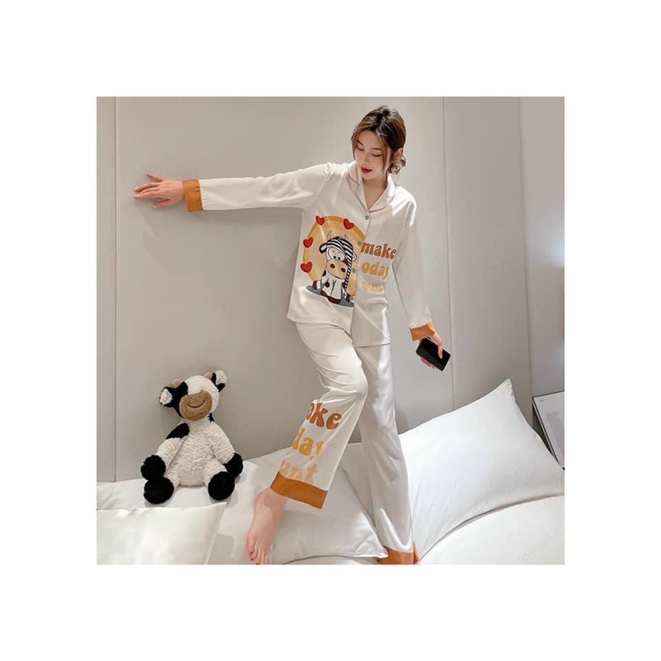 Pijama Lụa Cao Cấp Họa Tiết Bò Sữa