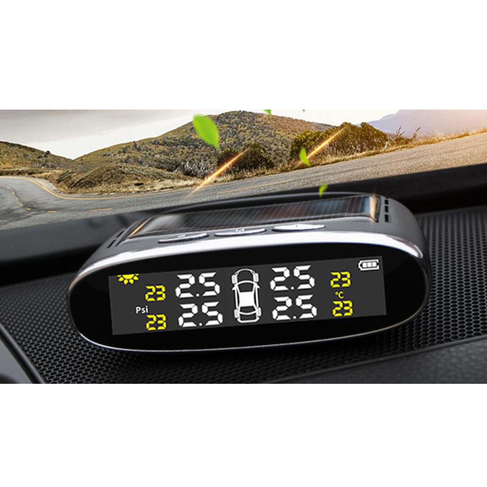 Solar Powered Universal Auto SUV Vehicle Tire Pressure Temperature Monitor Tyre Detection System Real Time LCD Display