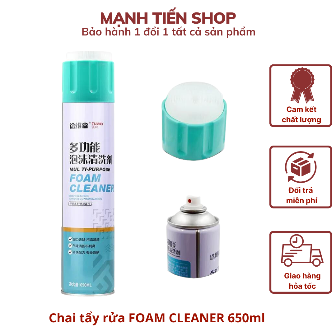 Chai xịt bọt vệ sinh nội thất ô tô FOAM CLEANER loại 650ML Kèm khăn lau BaoAn - Hàng chính hãng