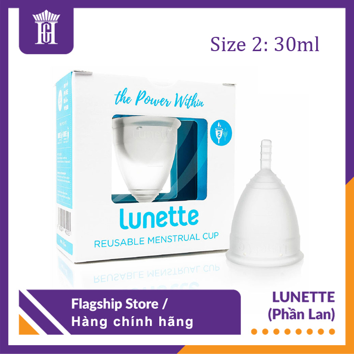 Cốc Nguyệt San Lunette Trong Suốt Size 2 Dung Tích 30ml - Vật Liệu 100% Silicon Y Tế Đạt Chứng Nhận FDA - Nguyên Tem Niêm Phong - Sản Xuất Tại Phần Lan - Hàng Chính Hãng - Lunette Menstrual Cup Clear