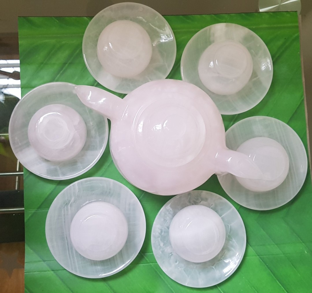 bộ ấm trà đá thạch anh hồng