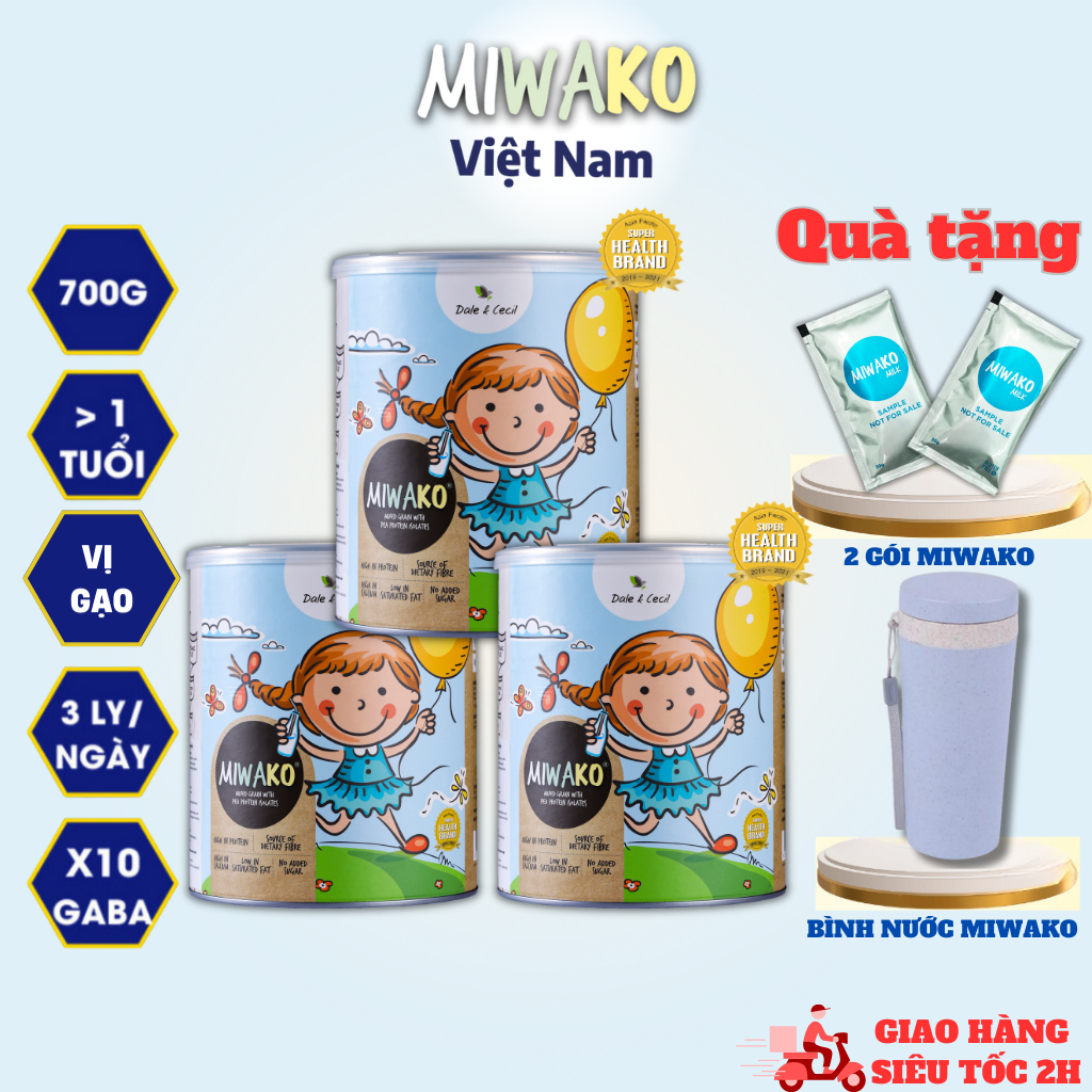 Sữa Công Thức Hạt Thực Vật Hữu Cơ MIWAKO 700g Vị gạo x 3 Hộp- Miwako Việt Nam