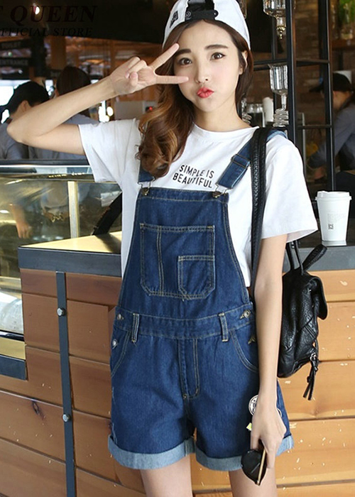 Quần Yếm Jean Short Nữ Wash Cào Duyên Dáng