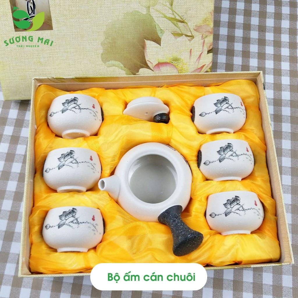 Bộ Ấm Chén Pha Trà Sứ Cao Cấp SƯƠNG MAI Định Châu Hoa Sen, Bảo Hành 30 Ngày, Tinh Xảo, Sang Trọng, SM00000