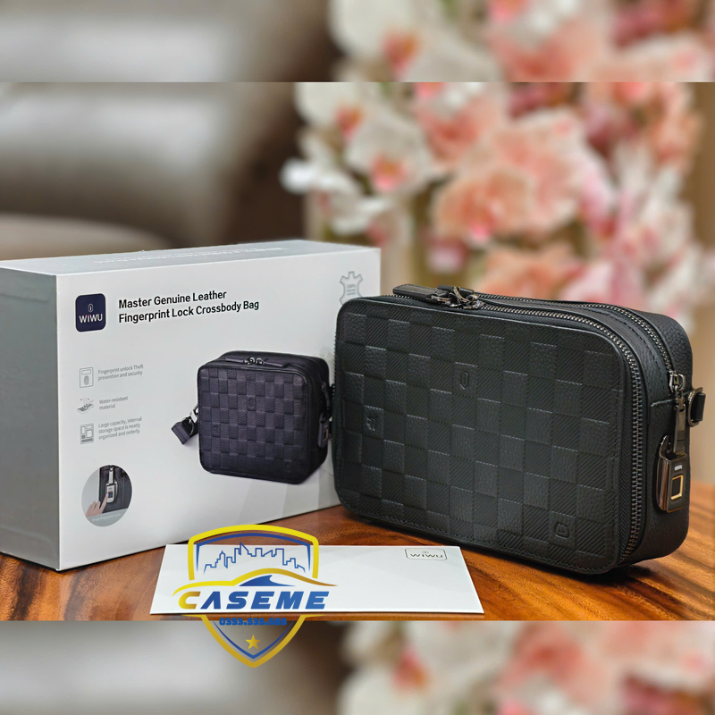 Túi đeo chéo nam WI WU Master da thật khóa vân tay thông minh - Hàng Chính Hãng