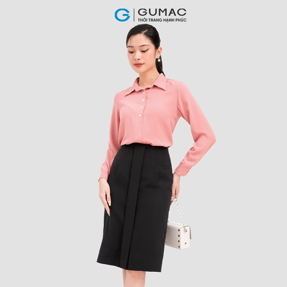 Áo kiểu GUMAC AC11087 phối nút tay dài công sở