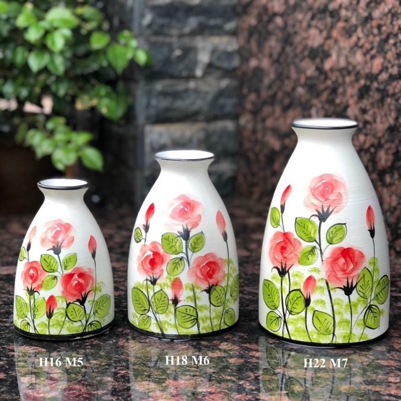 Set 3 bình cắm hoa-trang trí decor. Gốm sứ Bát Tràng.